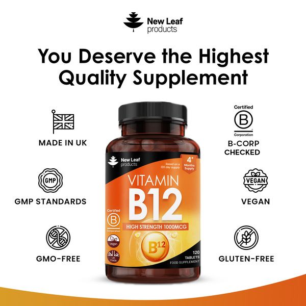 New leaf health Vitamin B12 High Strength Tablets - 1000mcg Methylcobalamin Supplement 4 Month Supply image 4