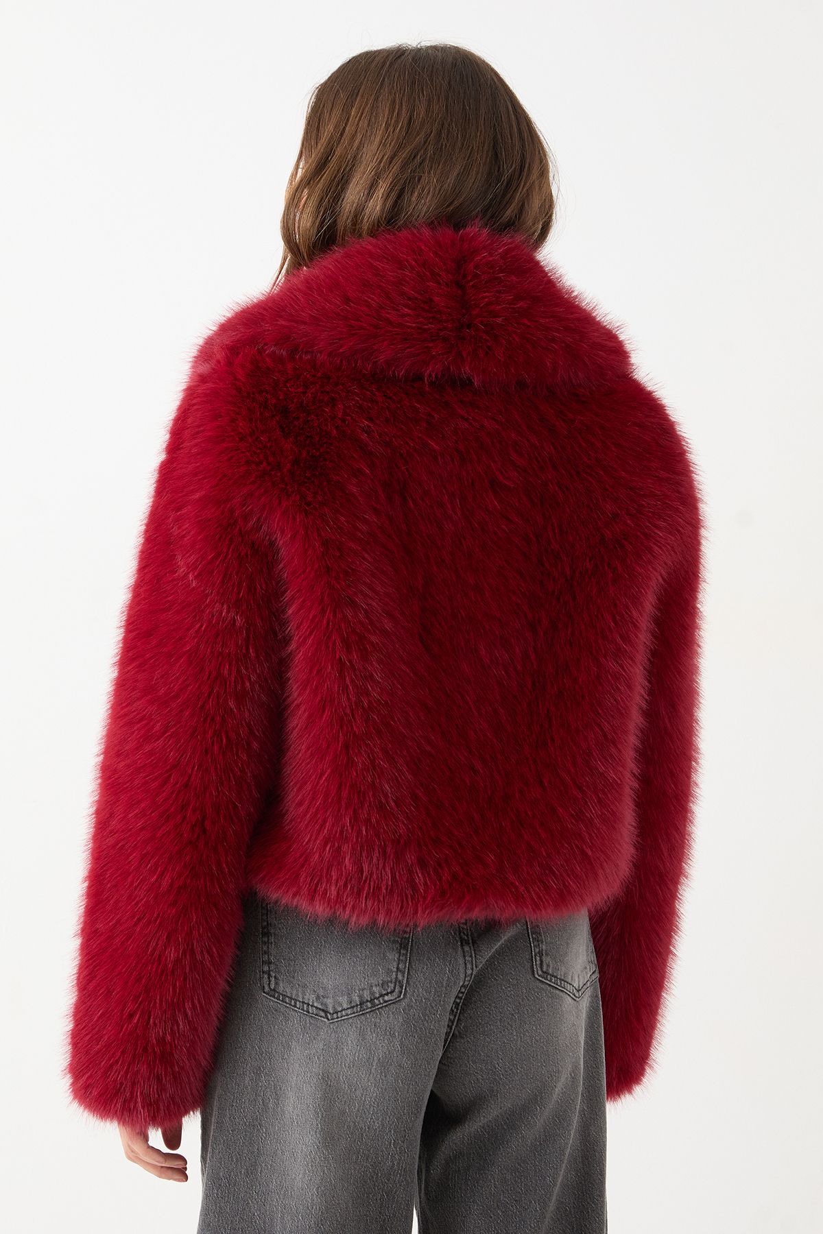 MissPap Faux Fur Cropped Collar Jacket Red image 3