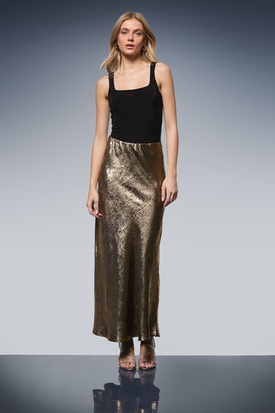 Oasis Metallic Satin Slip Skirt Metallic Gold