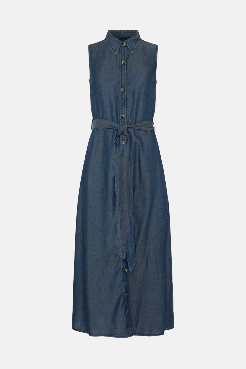 Oasis Sleeveless Midi Shirt Dress Dark Wash image 4