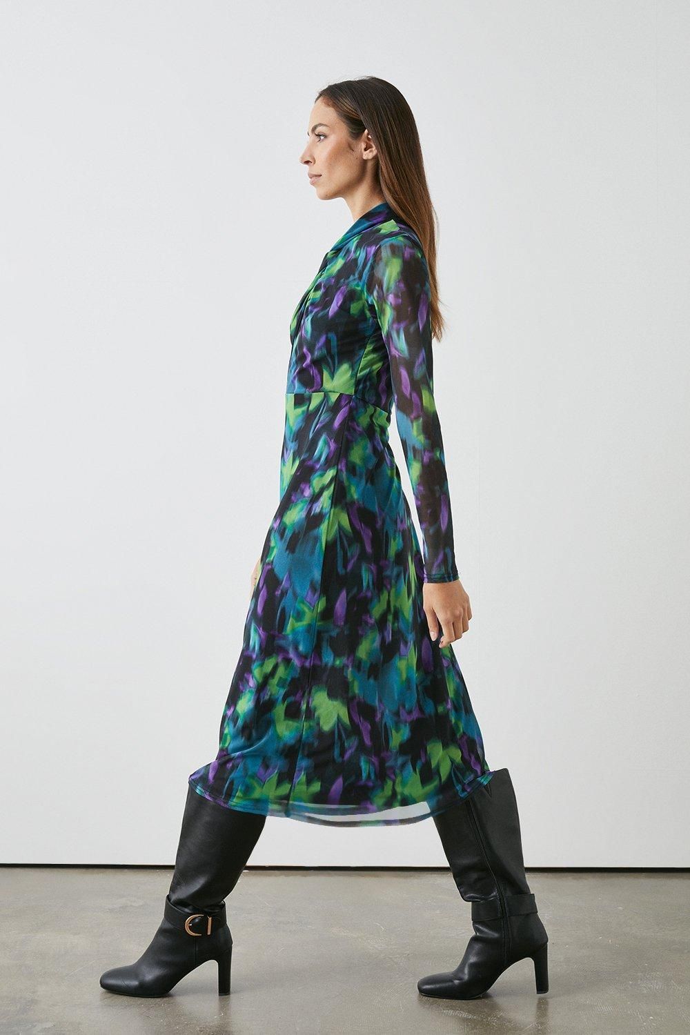 Principles Green Abstract Mesh Keyhole Midi Dress Green image 3