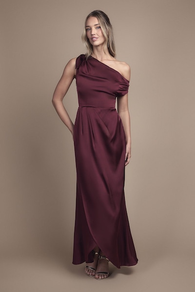 Coast Fallen Shoulder Bow Detail Bridesmaid Maxi Dress Malbec