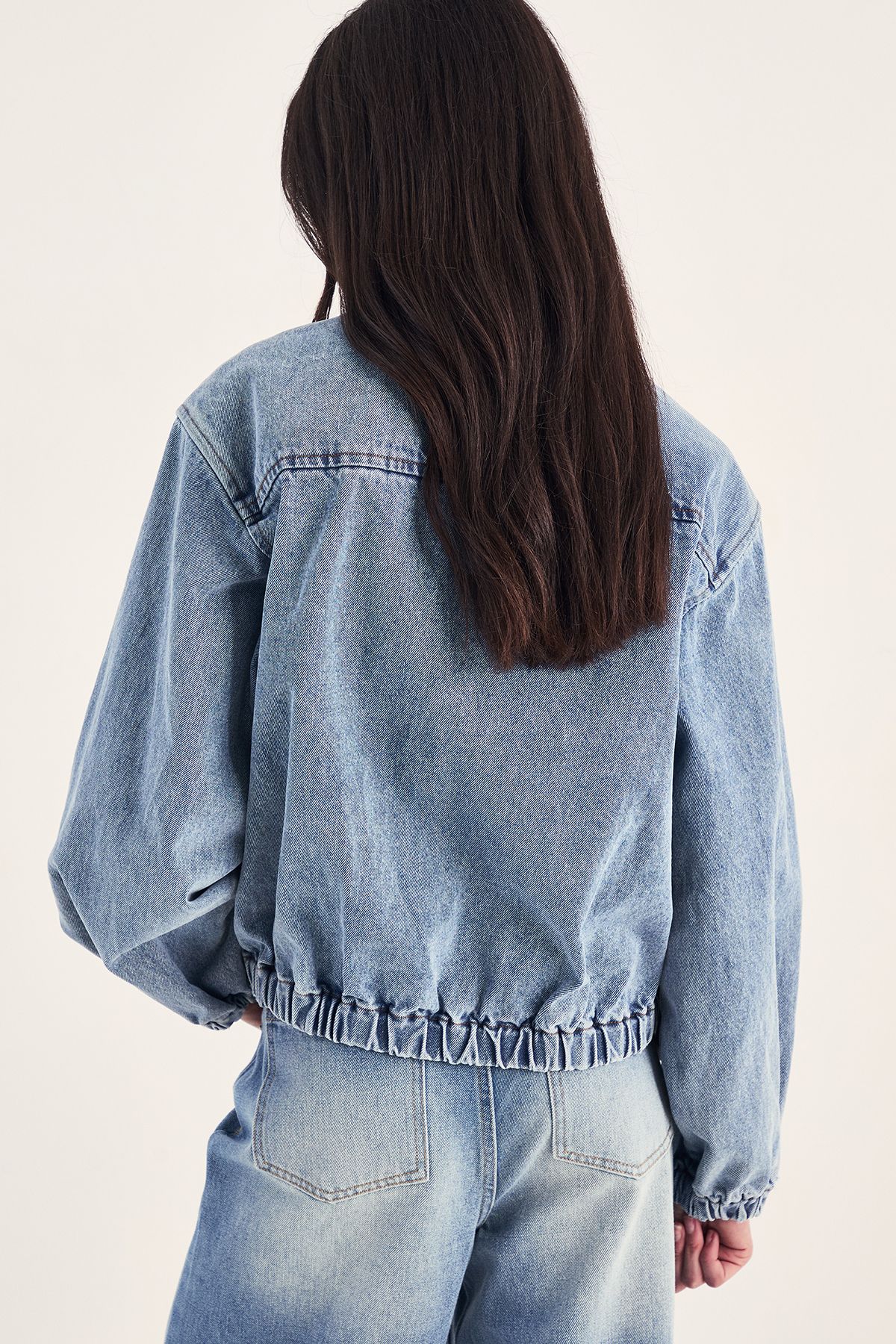 NastyGal Oversized Denim Bomber Jacket Authentic Midwash image 4