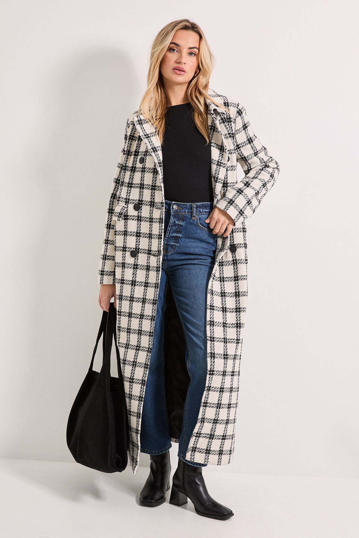 Dorothy Perkins Check Longline Coat Mono image 1