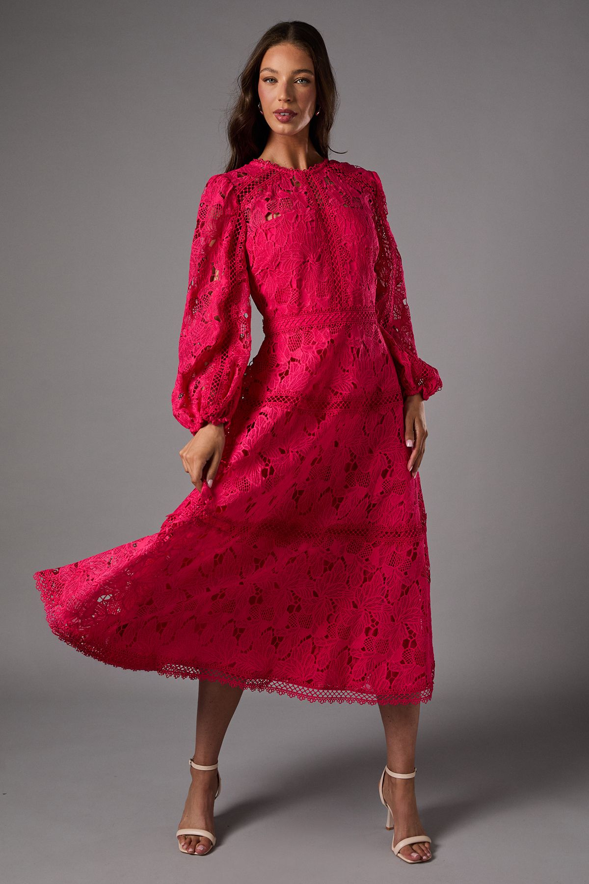 Coast Lace Panelled Long Sleeve Dress Raspberry image 1