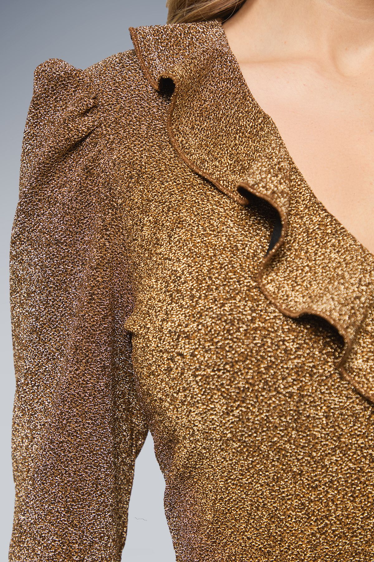 Dorothy Perkins DP Luxe Frill Front Sparkle Jersey Mini Dress Gold image 5