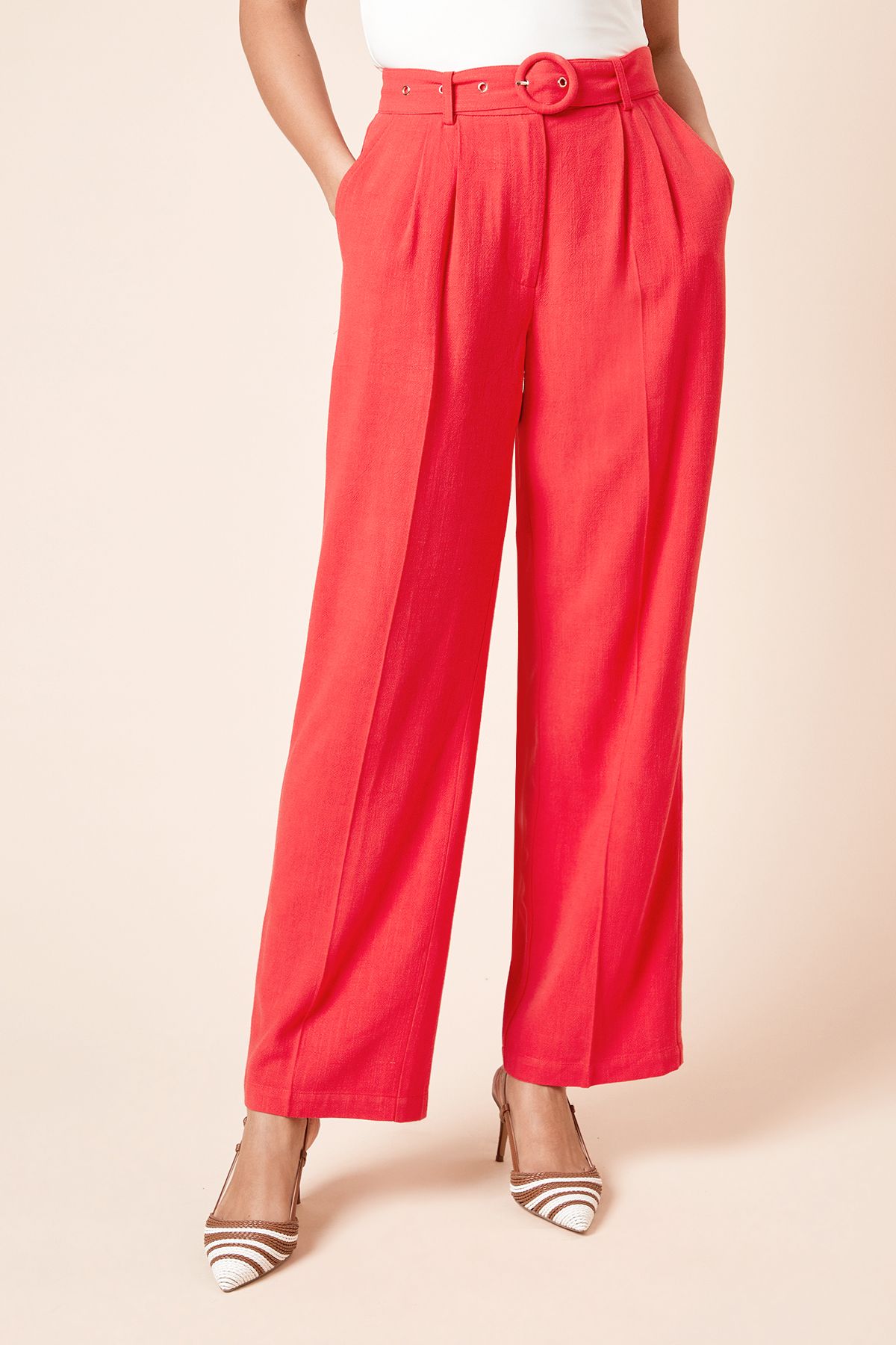 Dorothy Perkins Belted Wide Leg Trouser Red image 2
