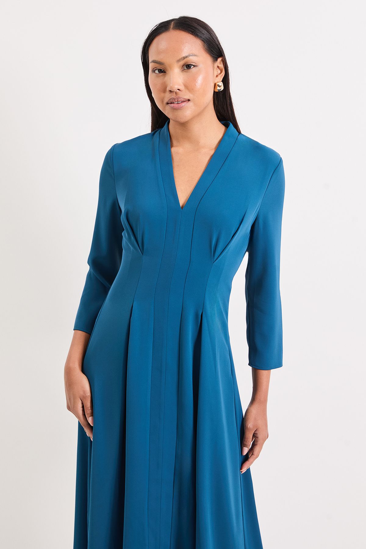 Principles Panel And Pleat Detail Crepe Midi Dress Teal image 4