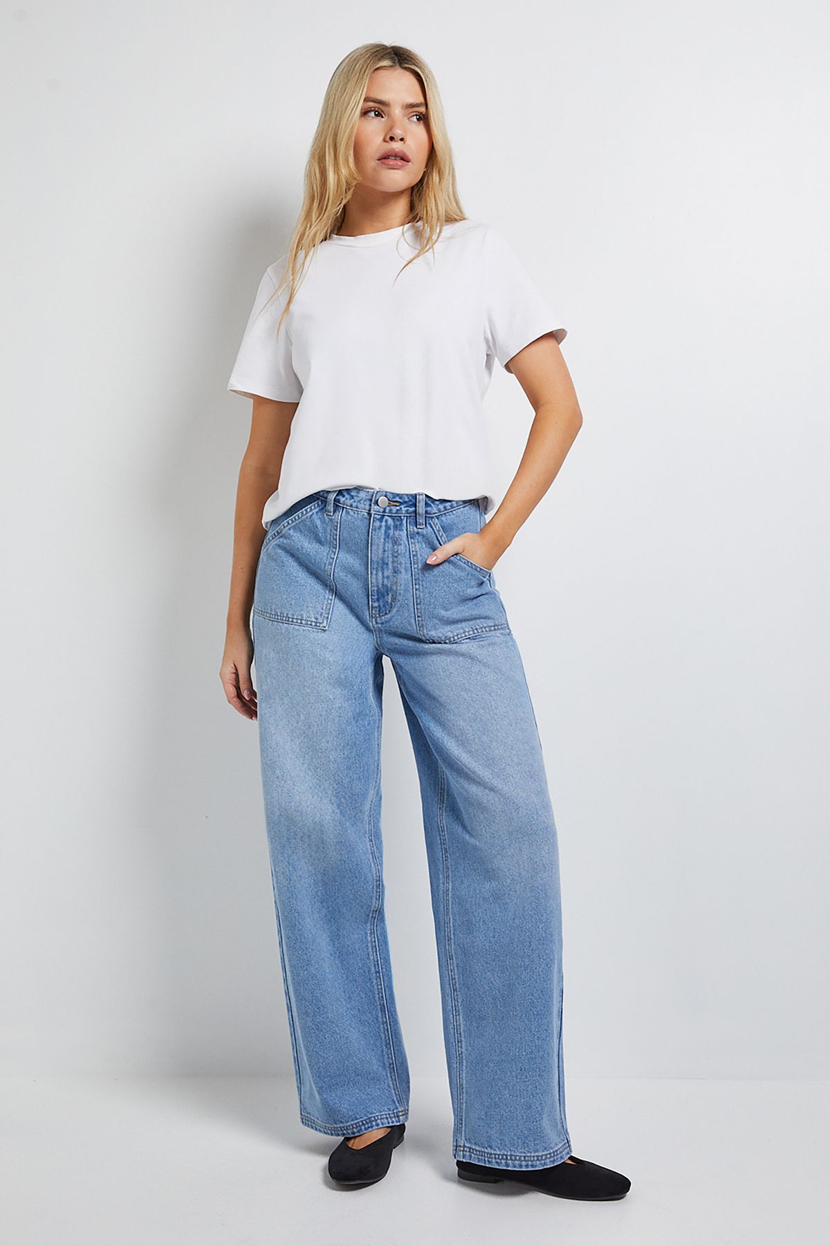 Dorothy Perkins Wide Leg High Waist Denim Jeans Light Wash image 4