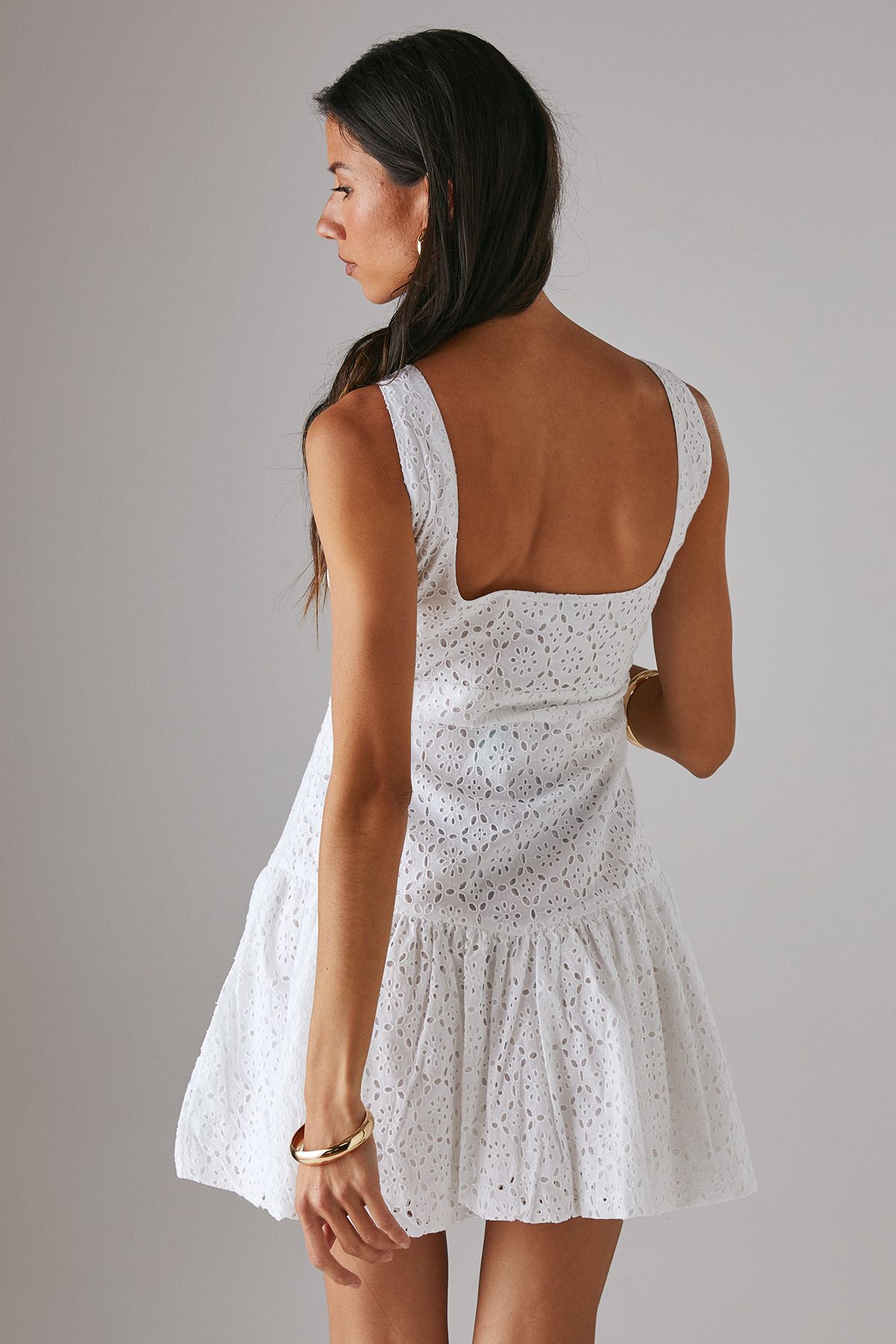 Warehouse Broderie Puff Ball Mini Dress White image 3