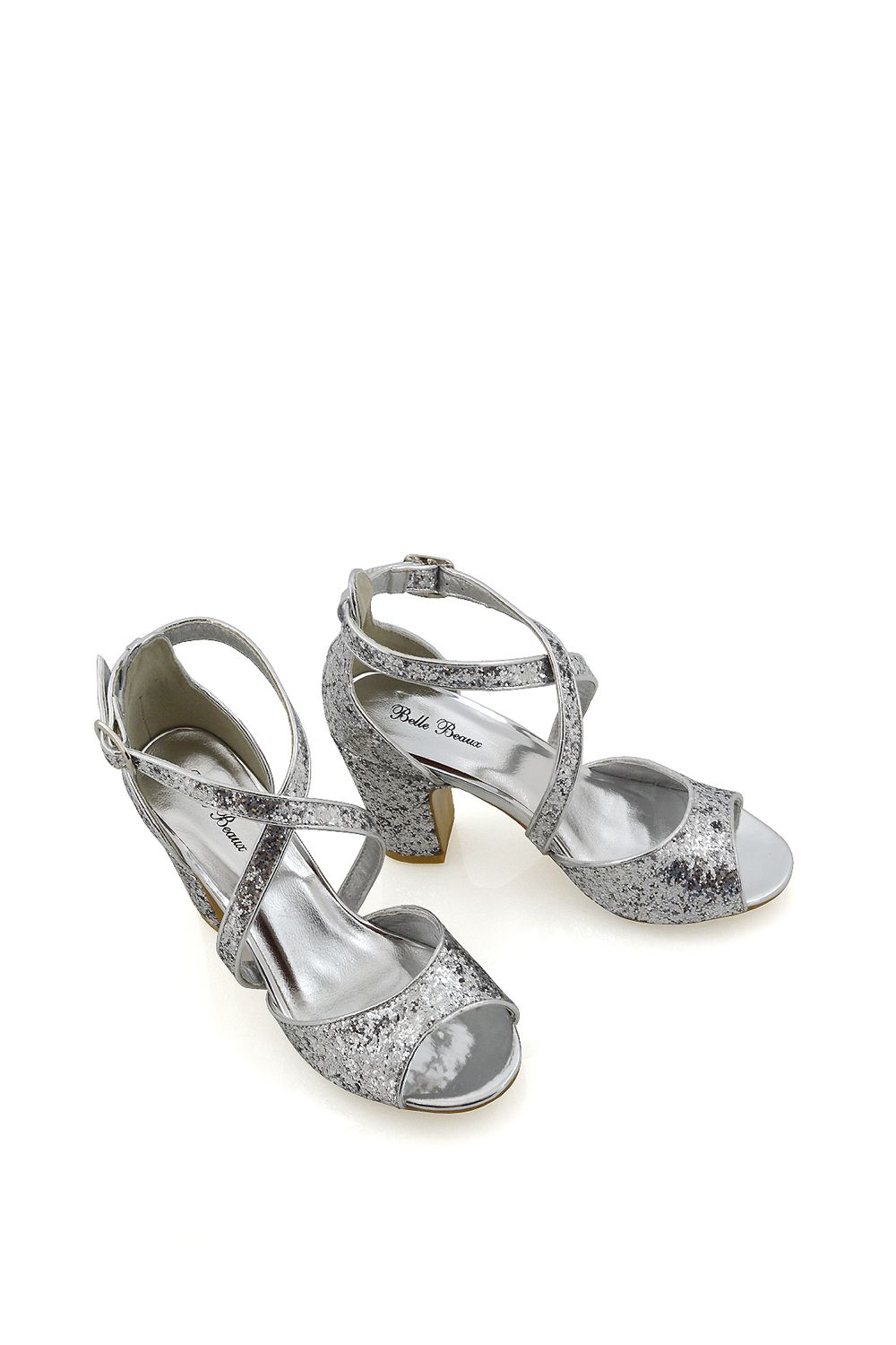 XY London 'Harlow' Cross Over Strappy Buckle Peep Toe Block High Heels image 3