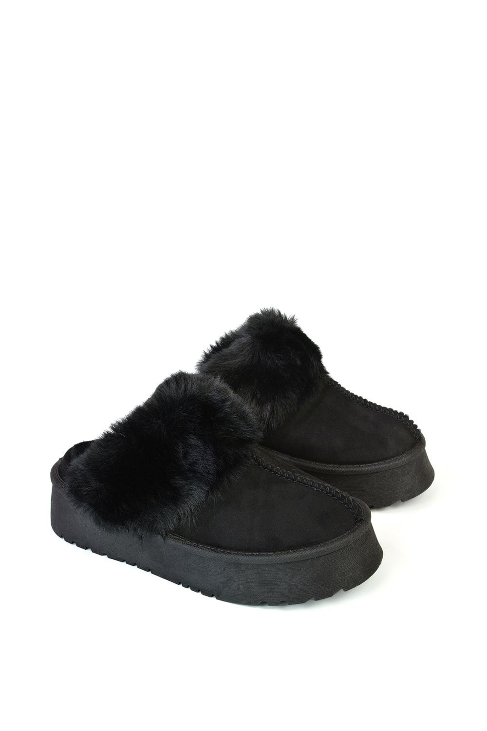 XY London 'Faith' Slip On Faux Fur Slippers with Platform Sole image 3