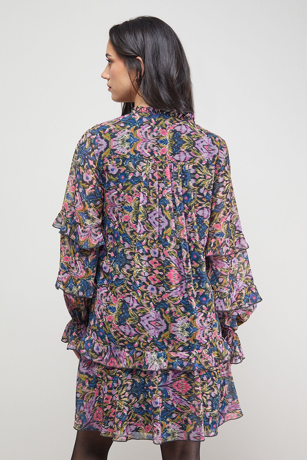 Oasis Printed Boho Ruffle Button Down Mini Dress Multi image 3