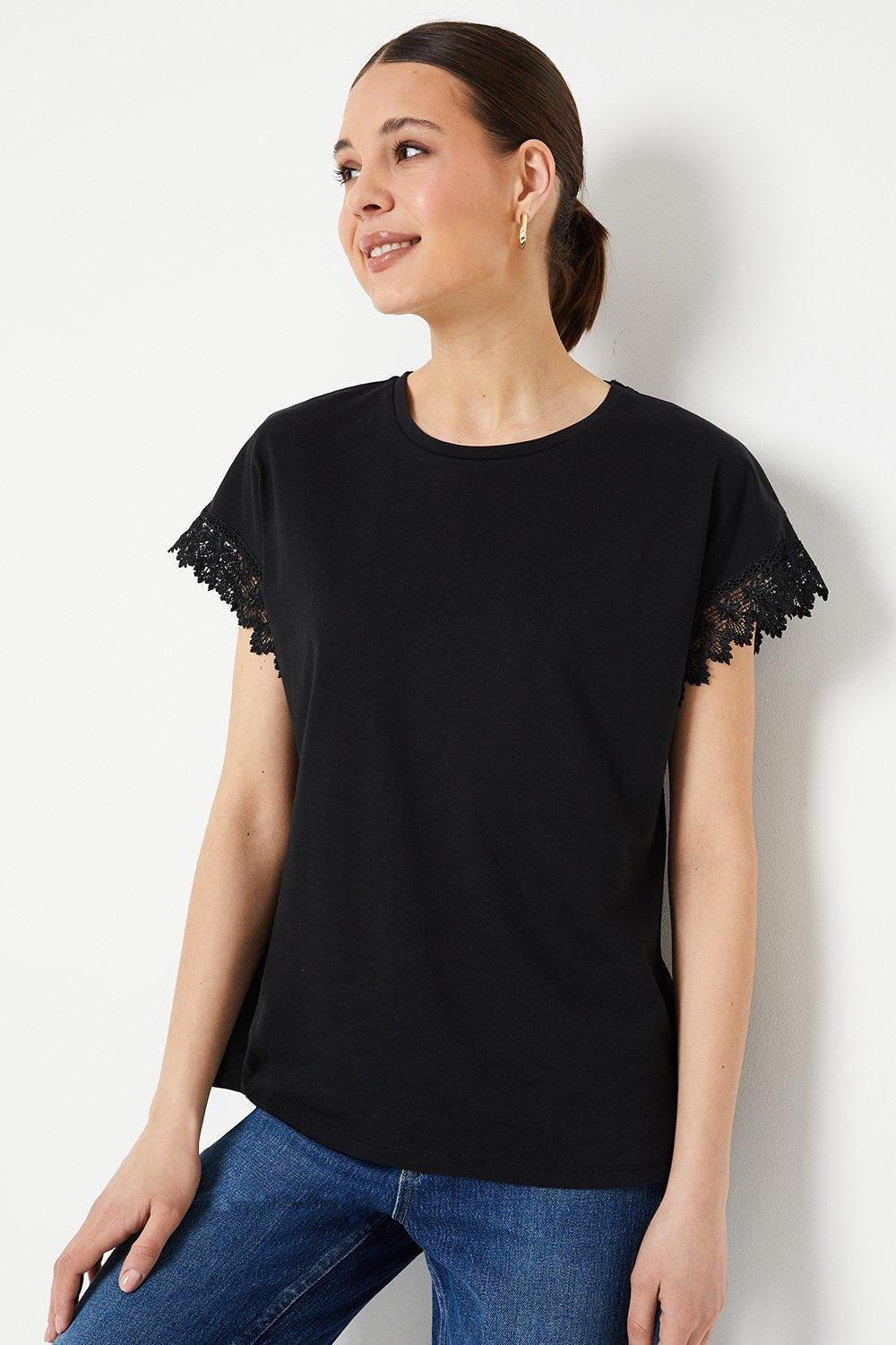 Dorothy Perkins Lace Trim Detail T-shirt Black image 1