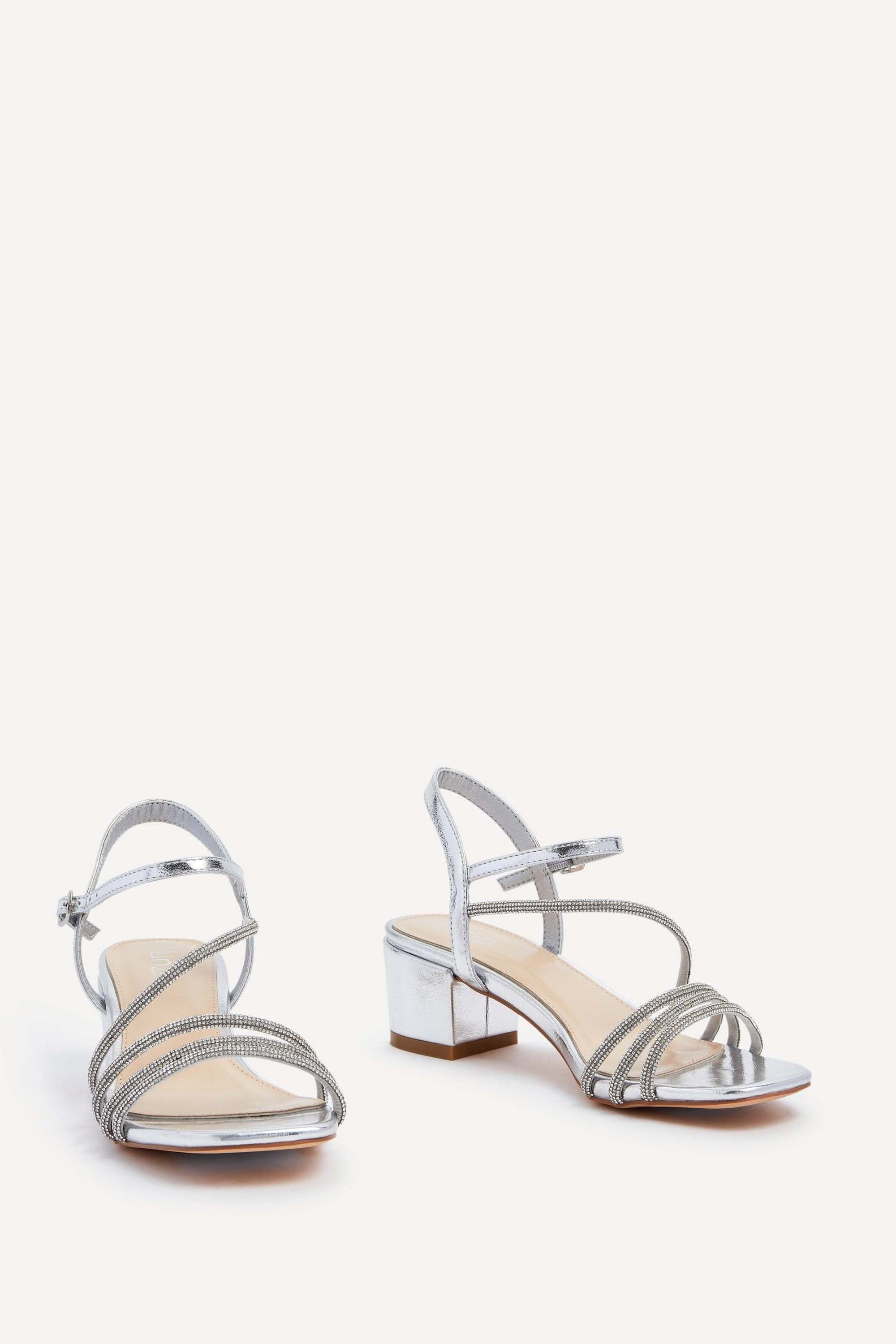 Linzi Riri Silver Faux Leather Diamante Strappy Block Heeled Sandal image 3