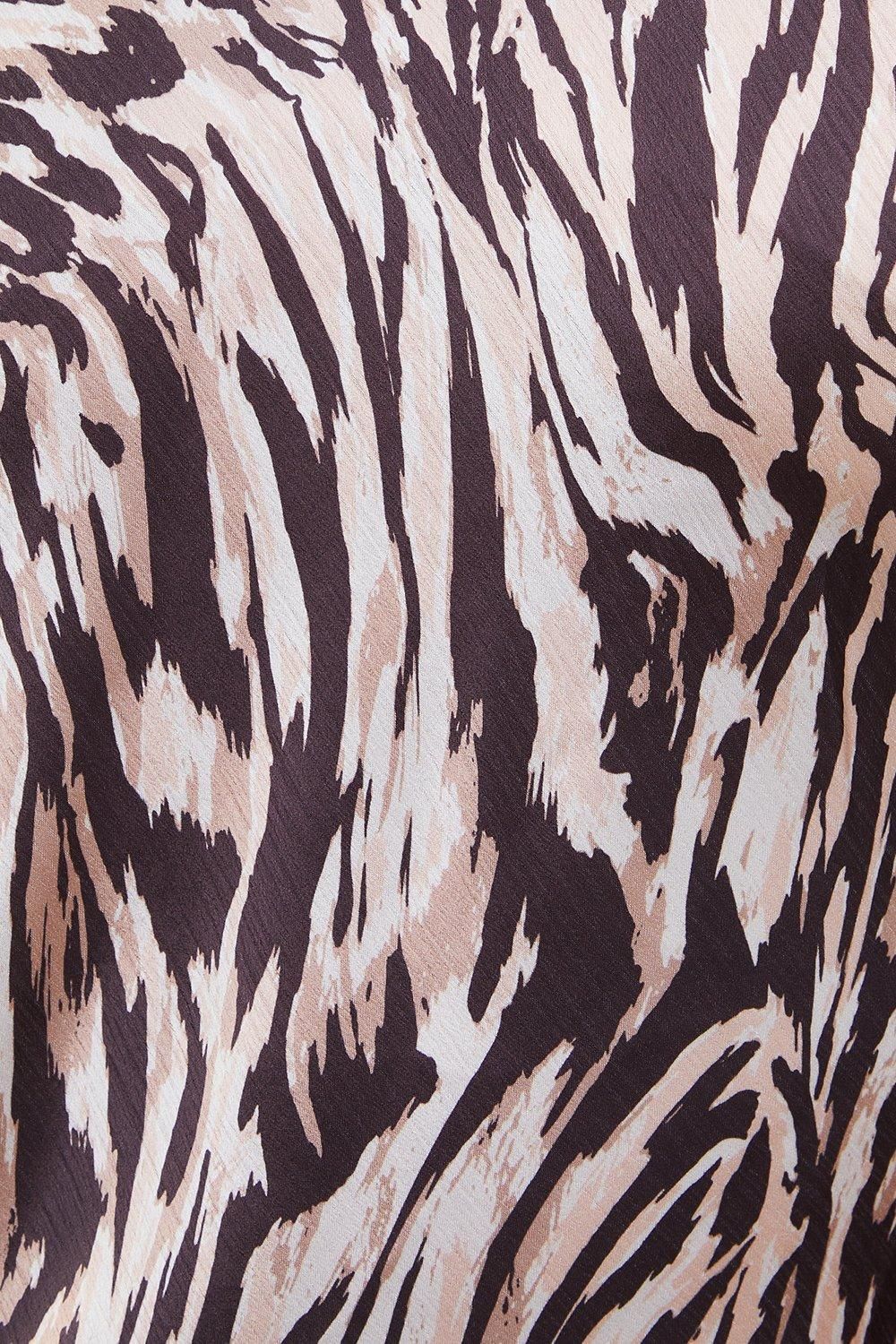 Warehouse Animal Satin Strappy Asymmetric Chiffon Insert Midi Dress Animal image 4