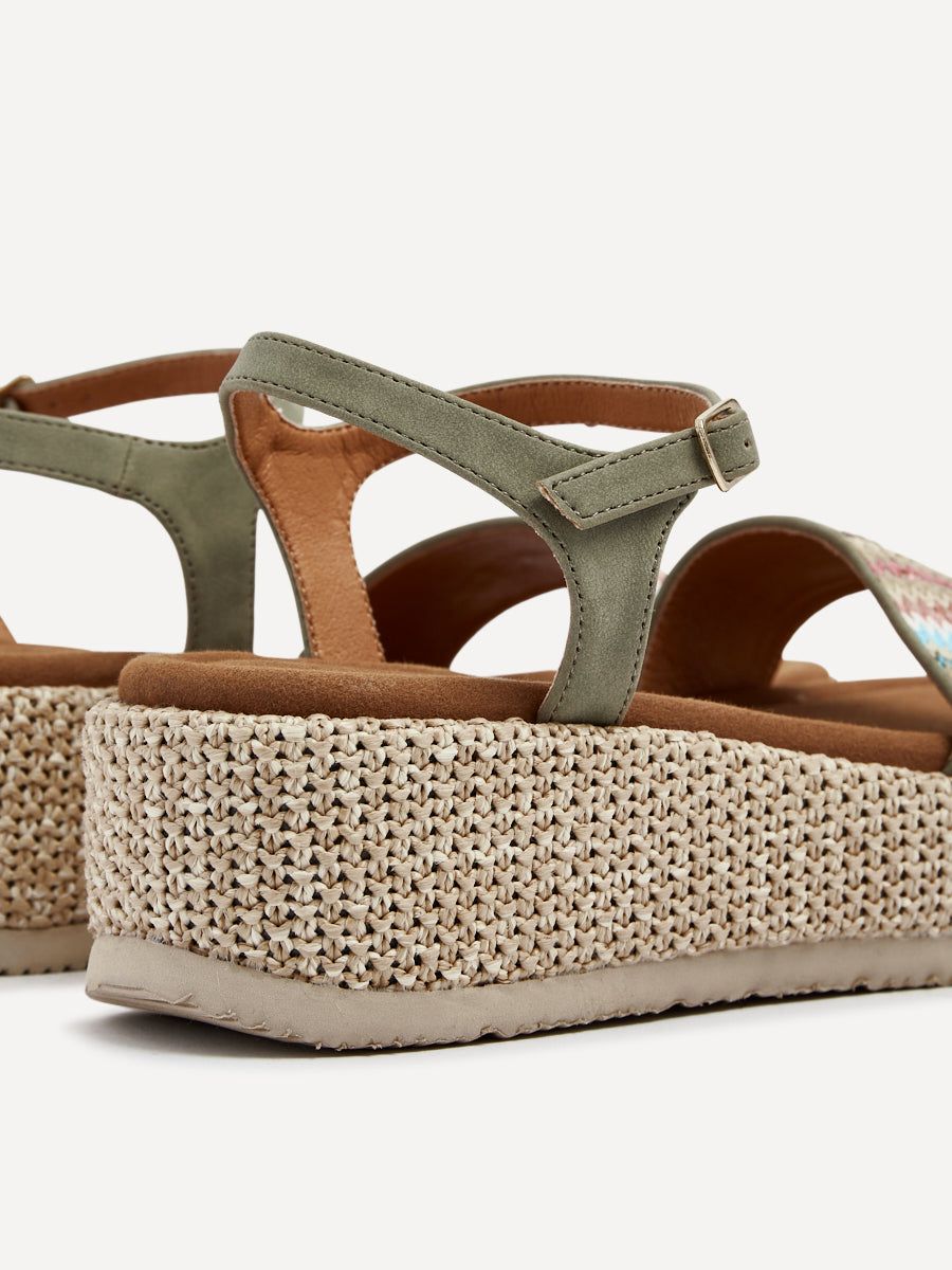 Linzi Sage Sage Green Faux Nubuck Multicoloured Front Strap Raffia Flatform Sanda image 5