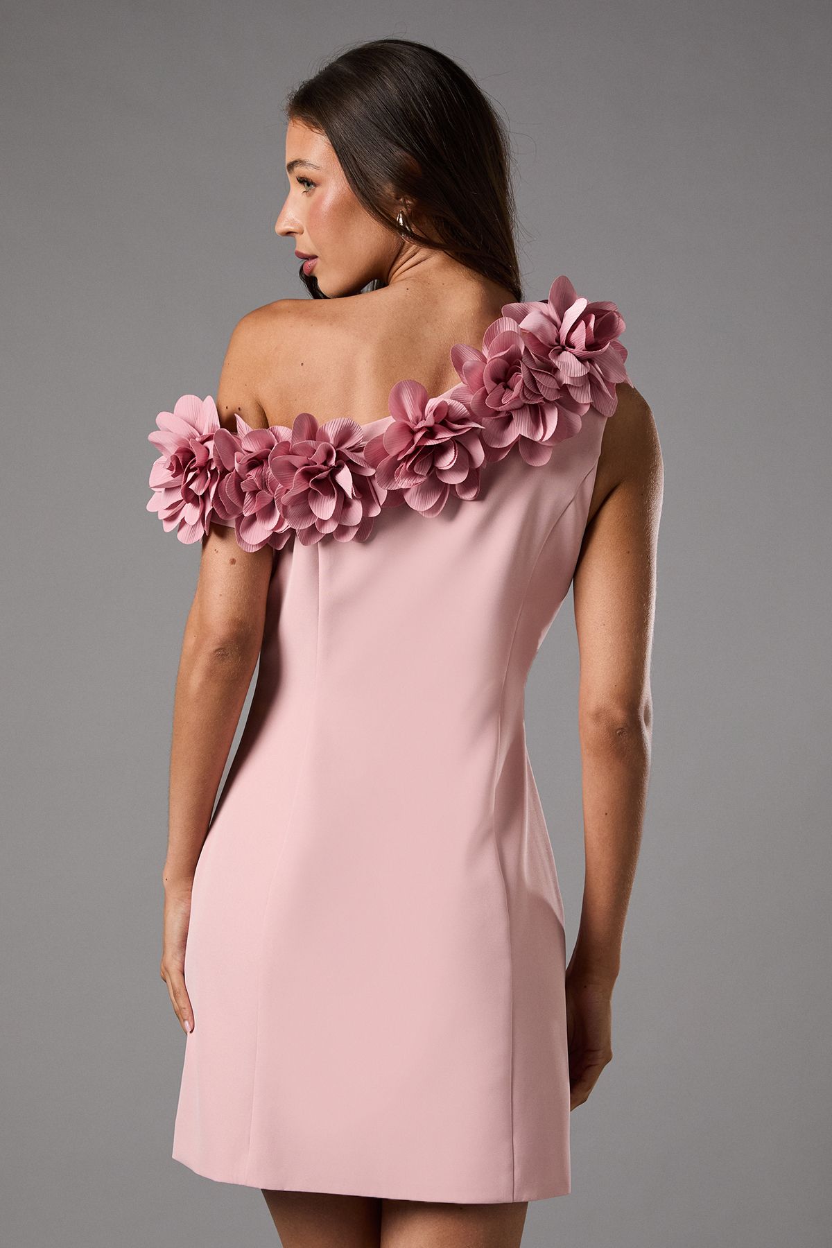 Coast 3D Floral One Shoulder Mini Dress Pink image 3