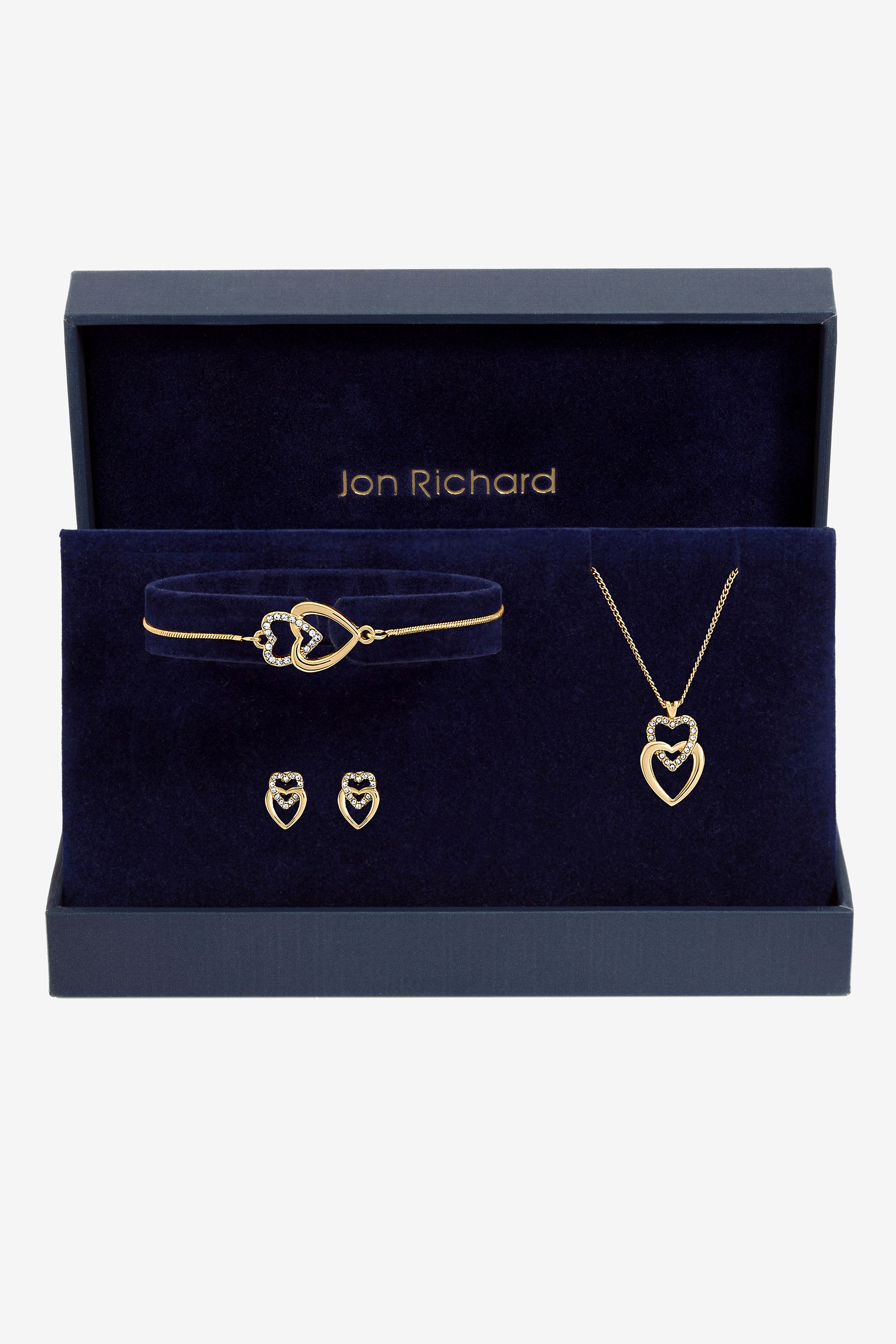 Jon Richard Gold Plated Crystal and Polished Heart Trio Set - Gift Box