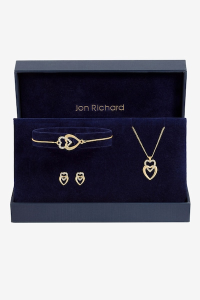 Jon Richard Gold Plated Crystal and Polished Heart Trio Set - Gift Box