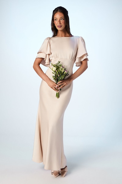 Coast Coast Honoured Satin Back Crepe High Neck Short Sleeve Maxi Bridesmaid Dress Champagne