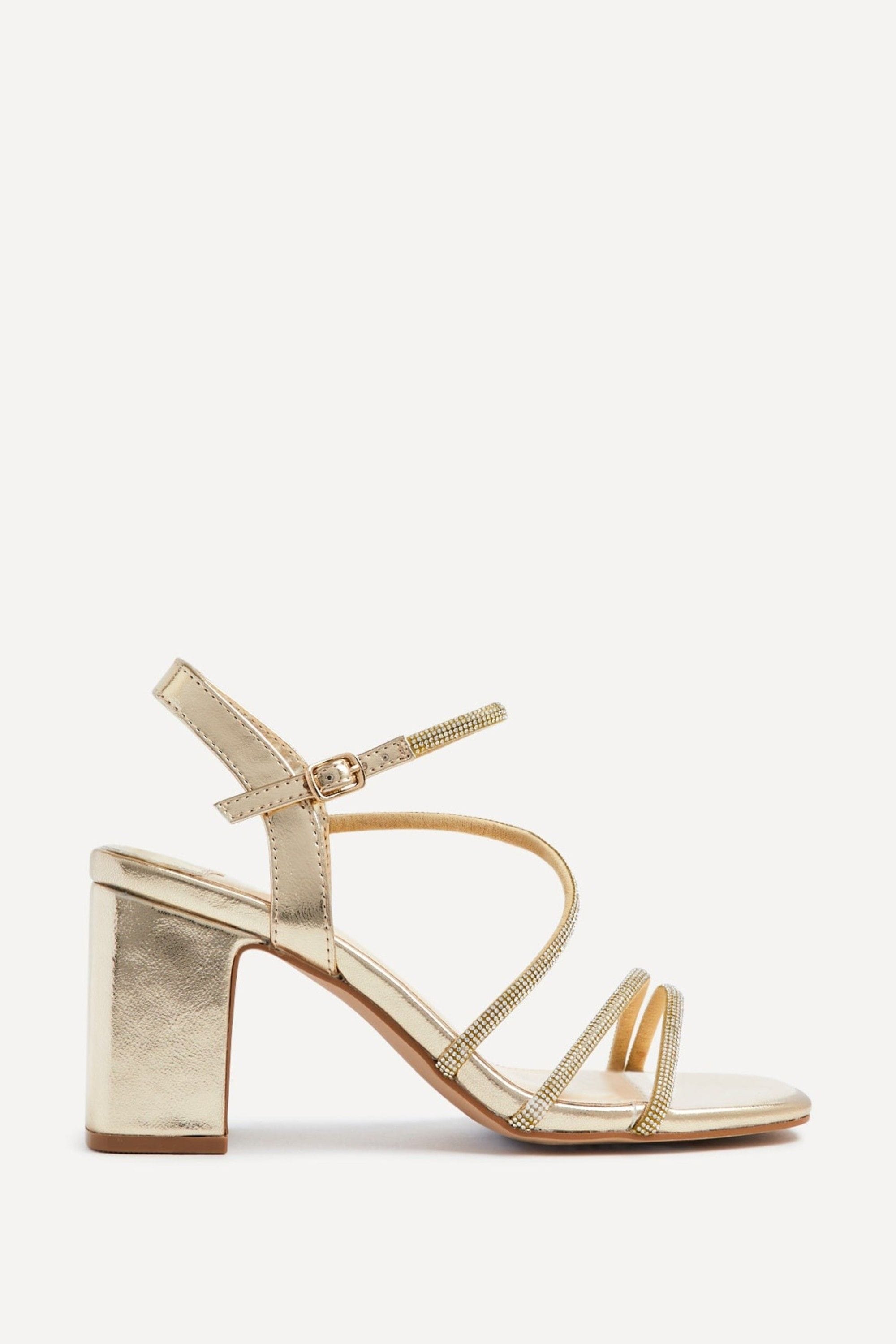 Linzi Kira Gold Faux Leather Strappy Diamante Block Heel image 1