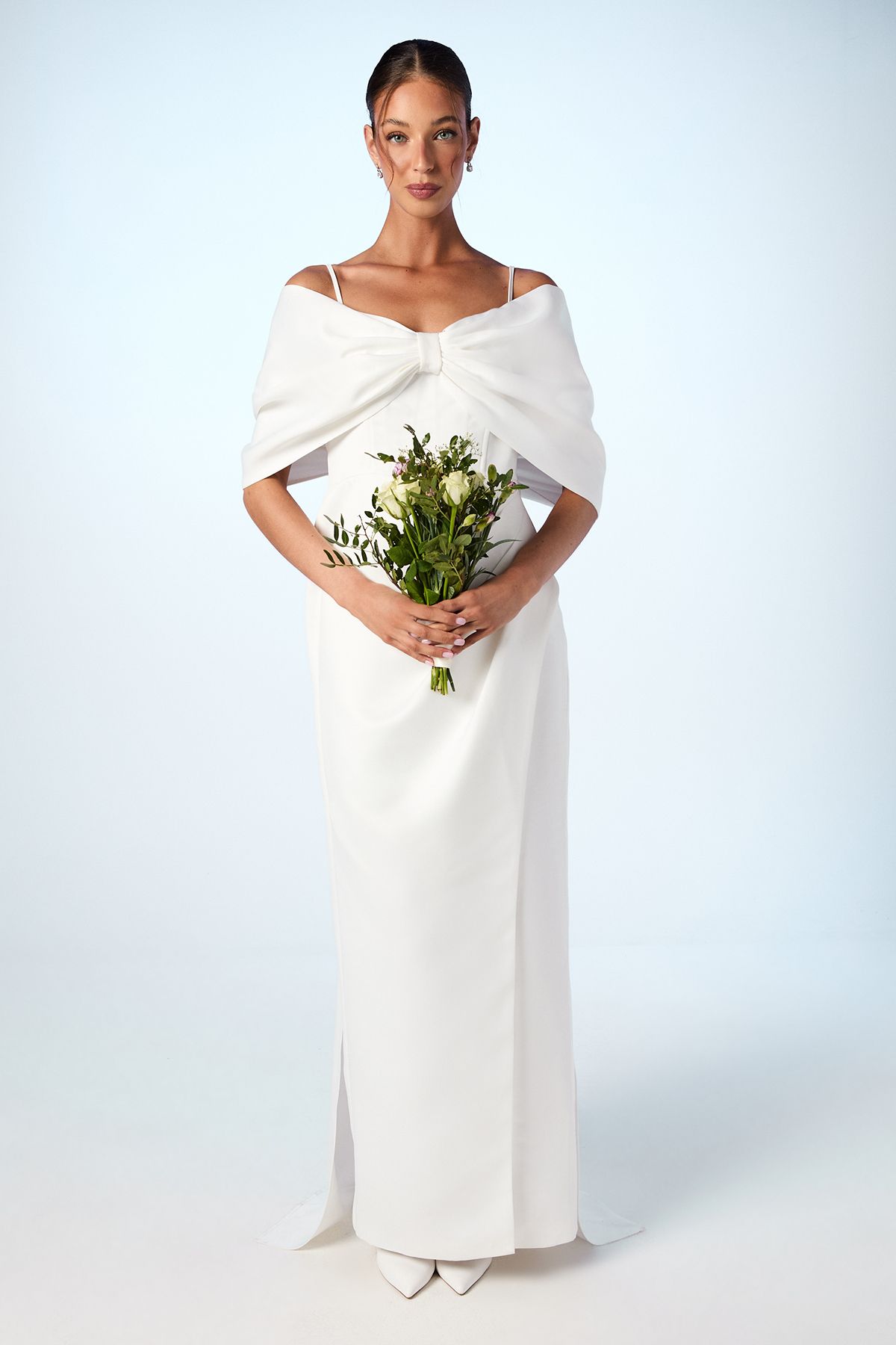 Coast Bardot Satin Wedding Dress With Bow Back Detail Ivory image 1