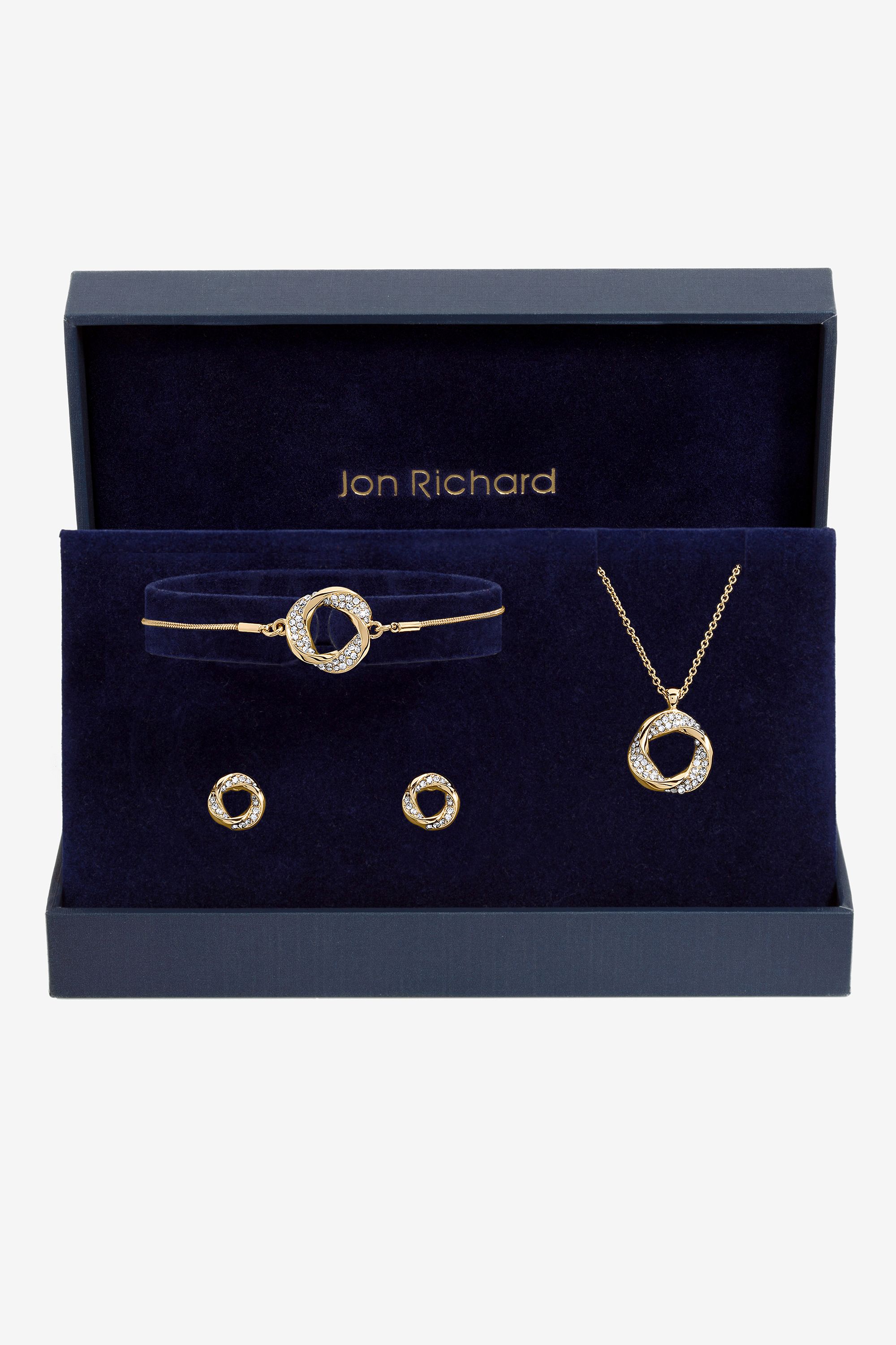Jon Richard Gold Plated and Crystal Open Knot Set - Gift Box