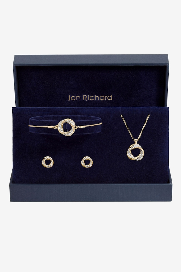 Jon Richard Gold Plated and Crystal Open Knot Set - Gift Box