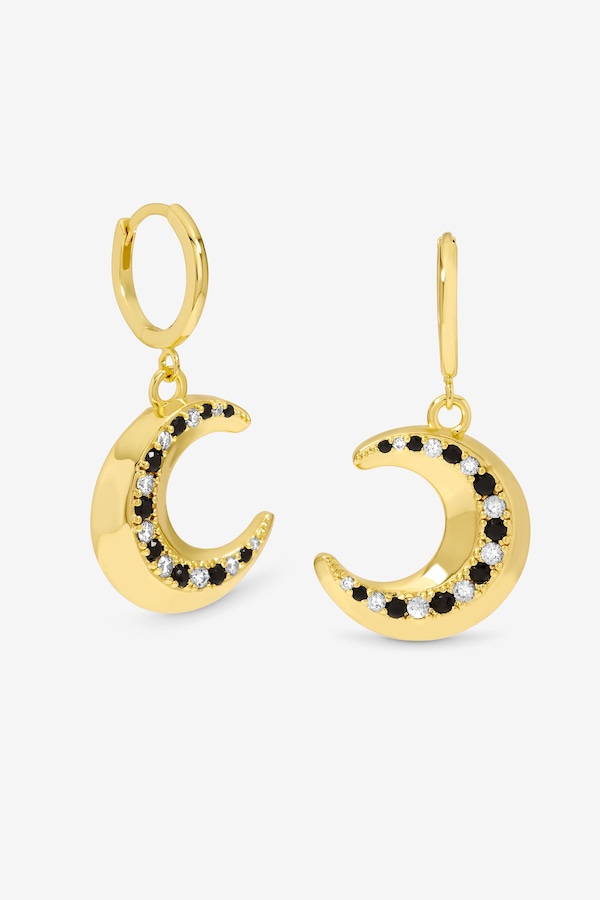 Inicio 14K Gold Plated Celestial Moon Charm Hoop Earrings - Gift Pouch