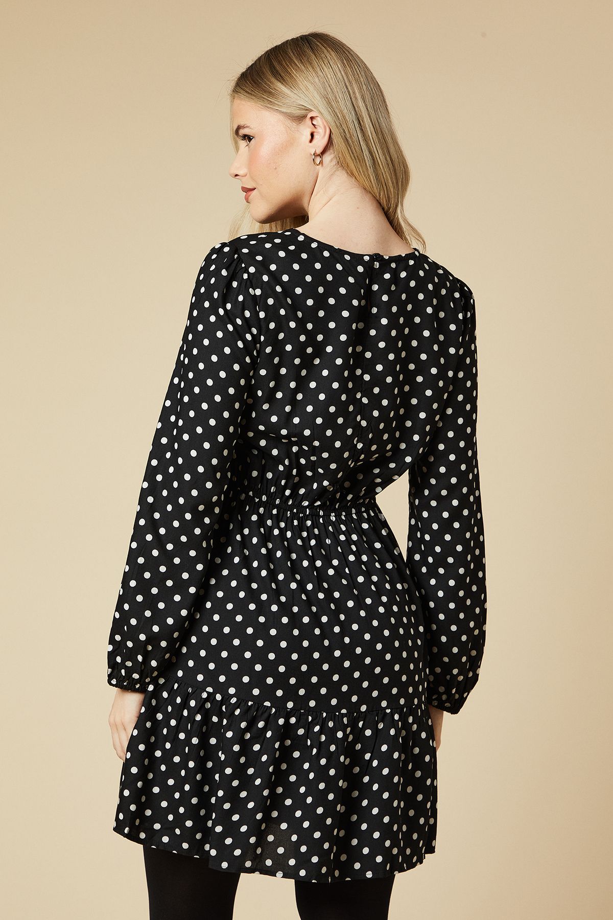 Dorothy Perkins Black Spot Tiered Hem Mini Dress Black image 3