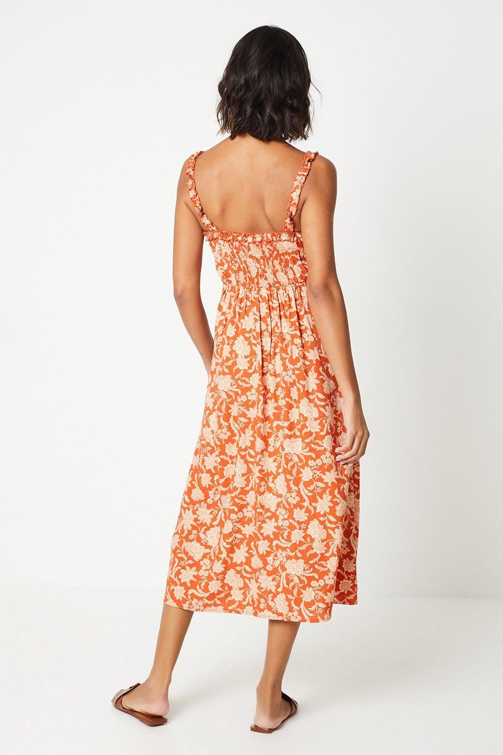 Dorothy Perkins Floral Button Through Frill Neckline Midi Dress Rust image 3