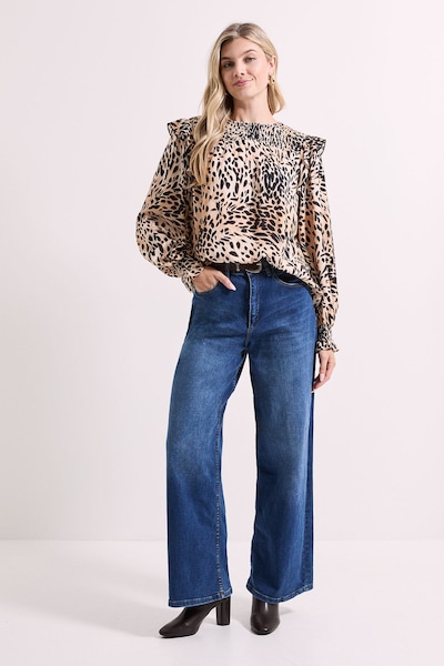 Dorothy Perkins Animal Printed Shirred Yoke Frill Detail Top Animal