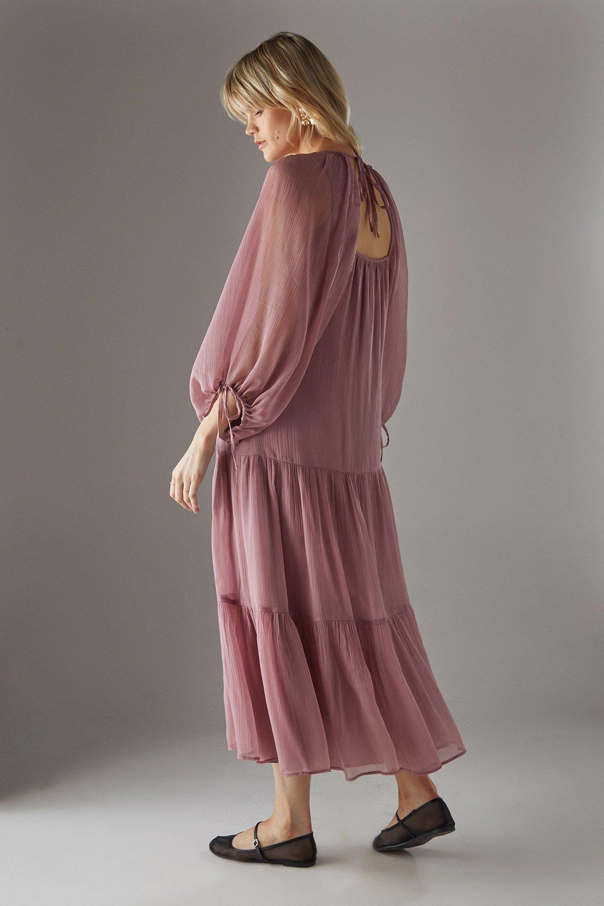Warehouse Chiffon Batwing Midi Dress Rose image 4