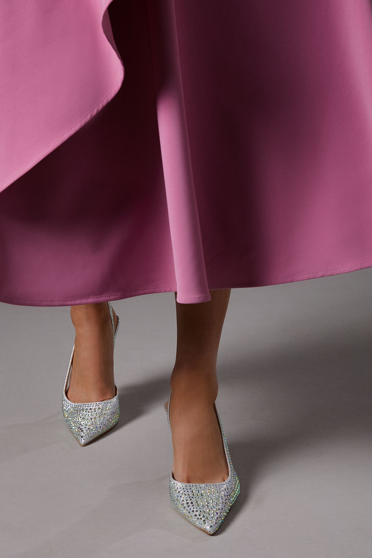 Coast Tigerlilly Diamante Glitter Textile Sling Back High Stiletto Heel Court Shoes Silver image 2