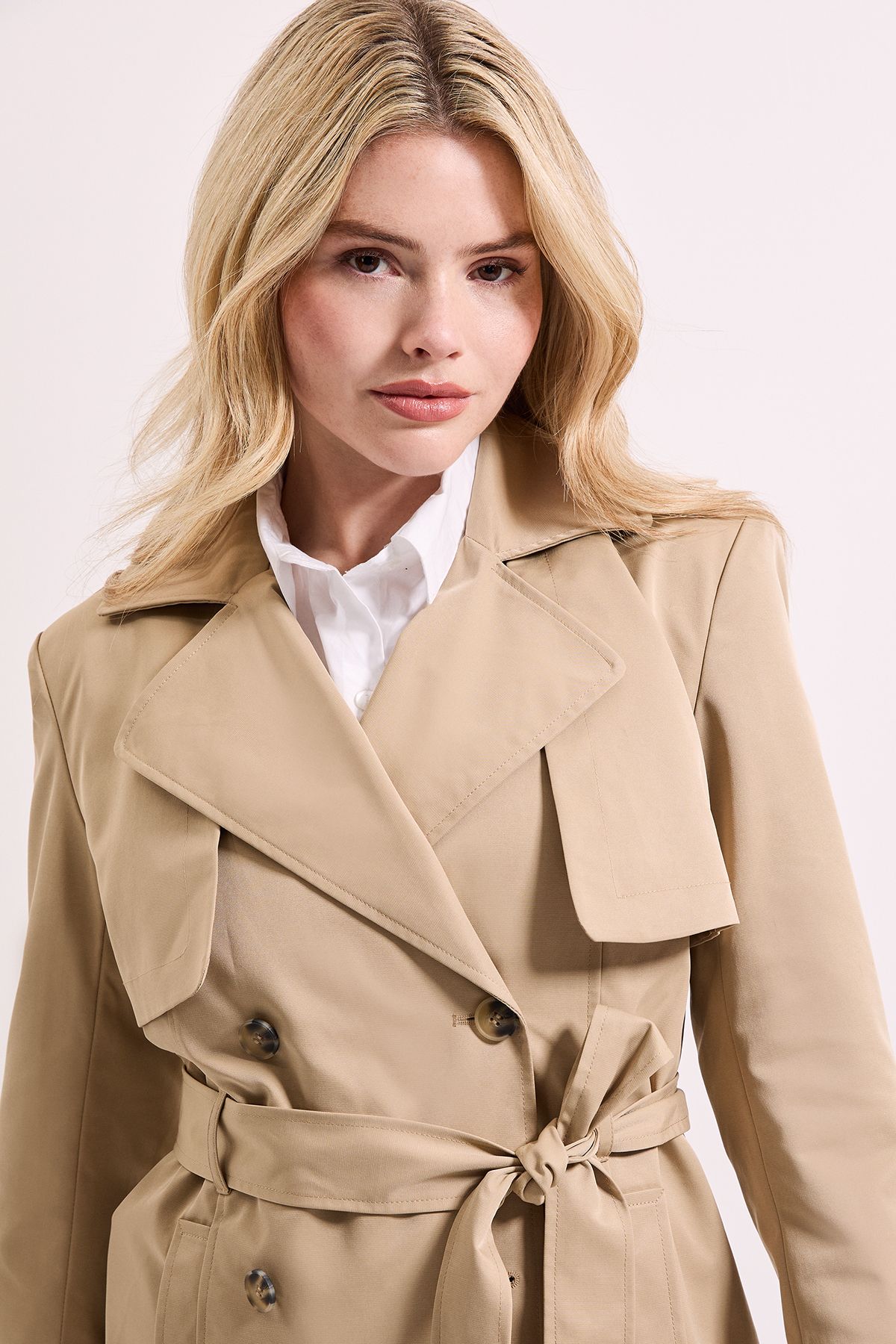 Dorothy Perkins Double Breasted Belted Trench Coat Stone image 3