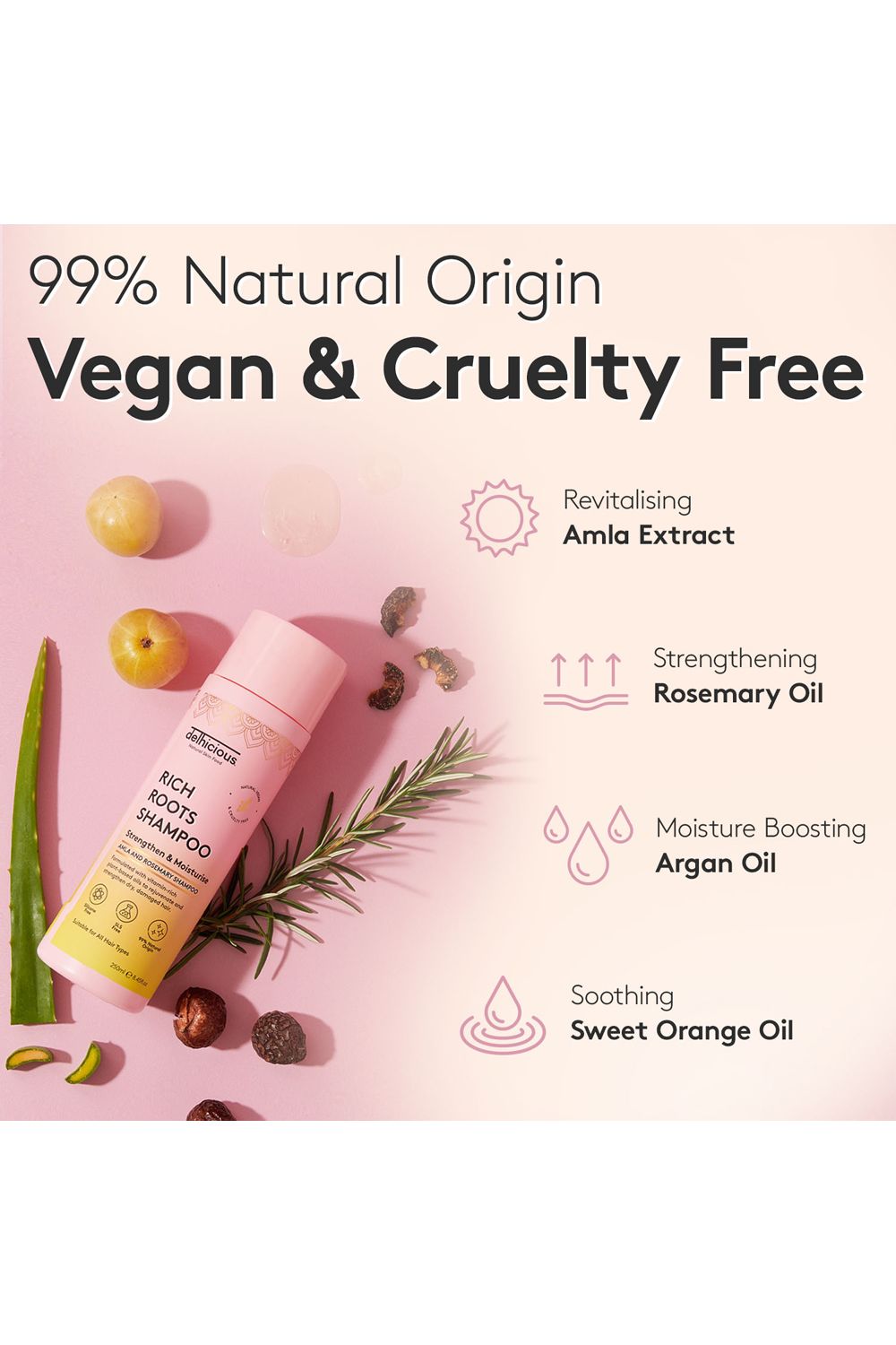 Delhicious Rich Roots Strengthen & Moisturise Shampoo - Amla & Rosemary 250ml Multi image 3