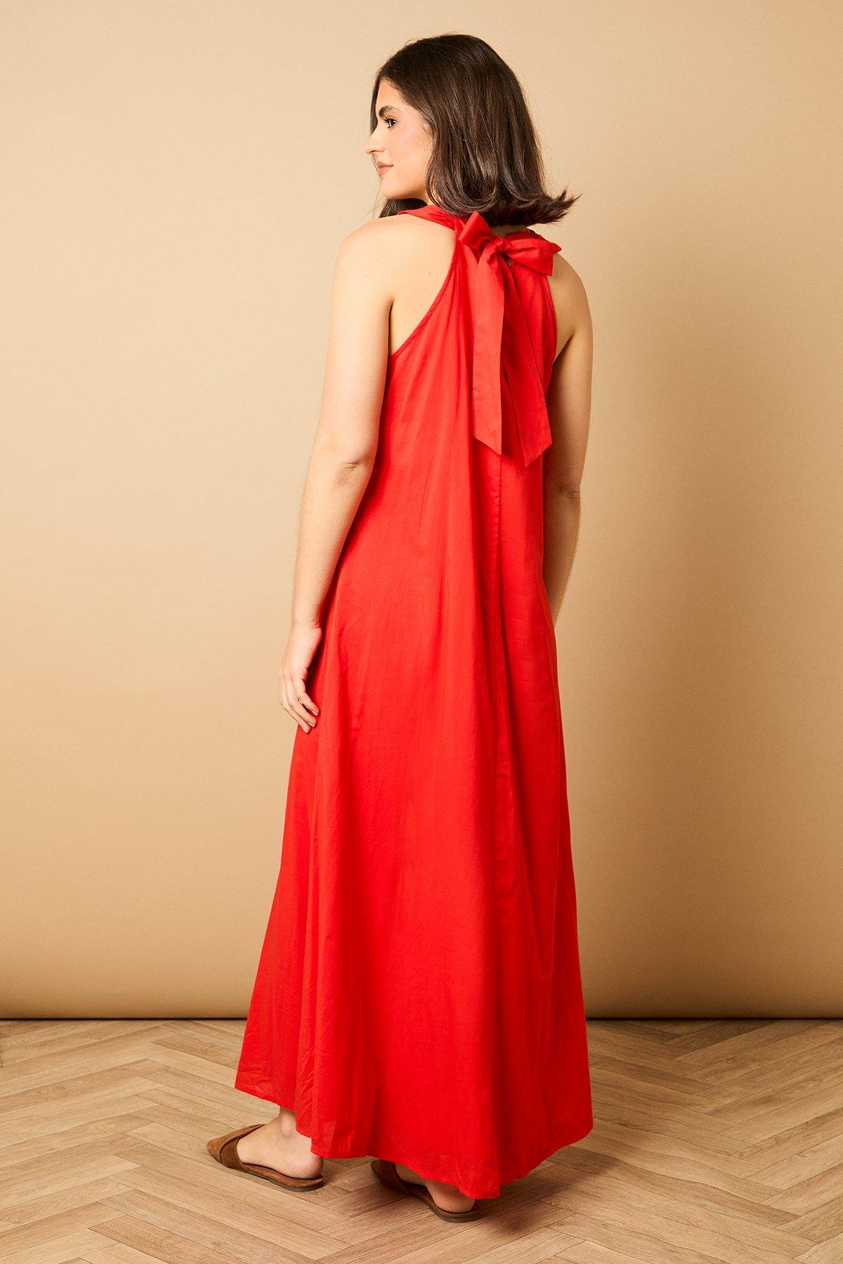 Oasis Halterneck Maxi Smock Dress Red image 4