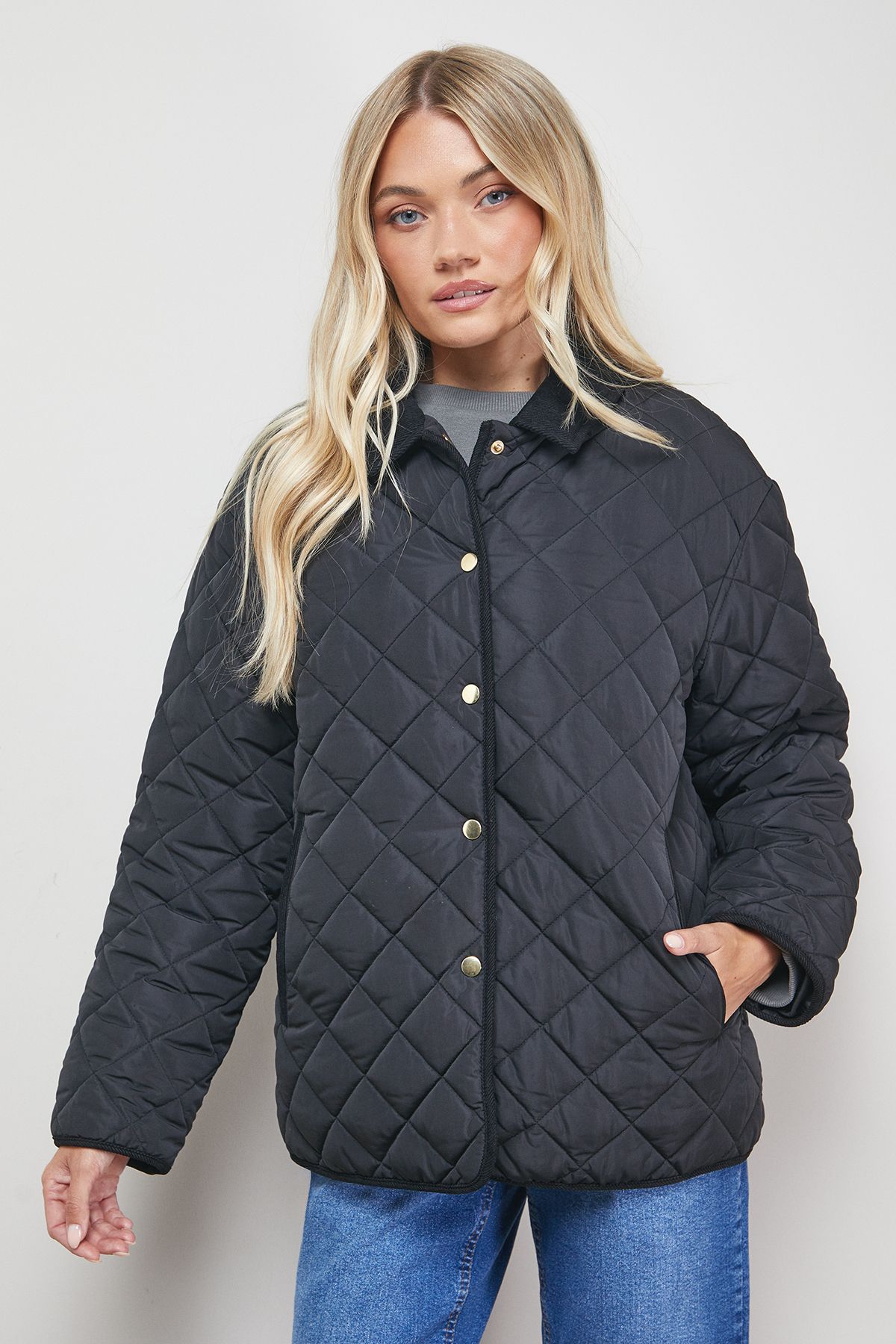 Oasis Padded Cord Collar Jacket Black image 2