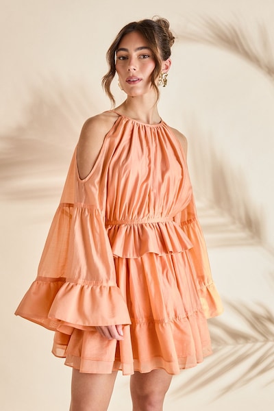 Coast Halter Neck Long Sleeve Organza Mini Holiday Dress Peach