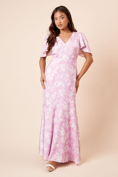 Dorothy Perkins DP Luxe Petite Angel Sleeve V Neck Maxi Dress Lilac