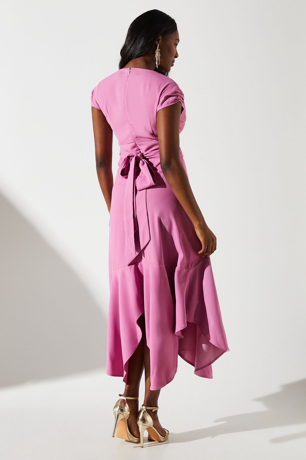 Coast Pleated Detail Frill Hem Midi Dress Pink image 3