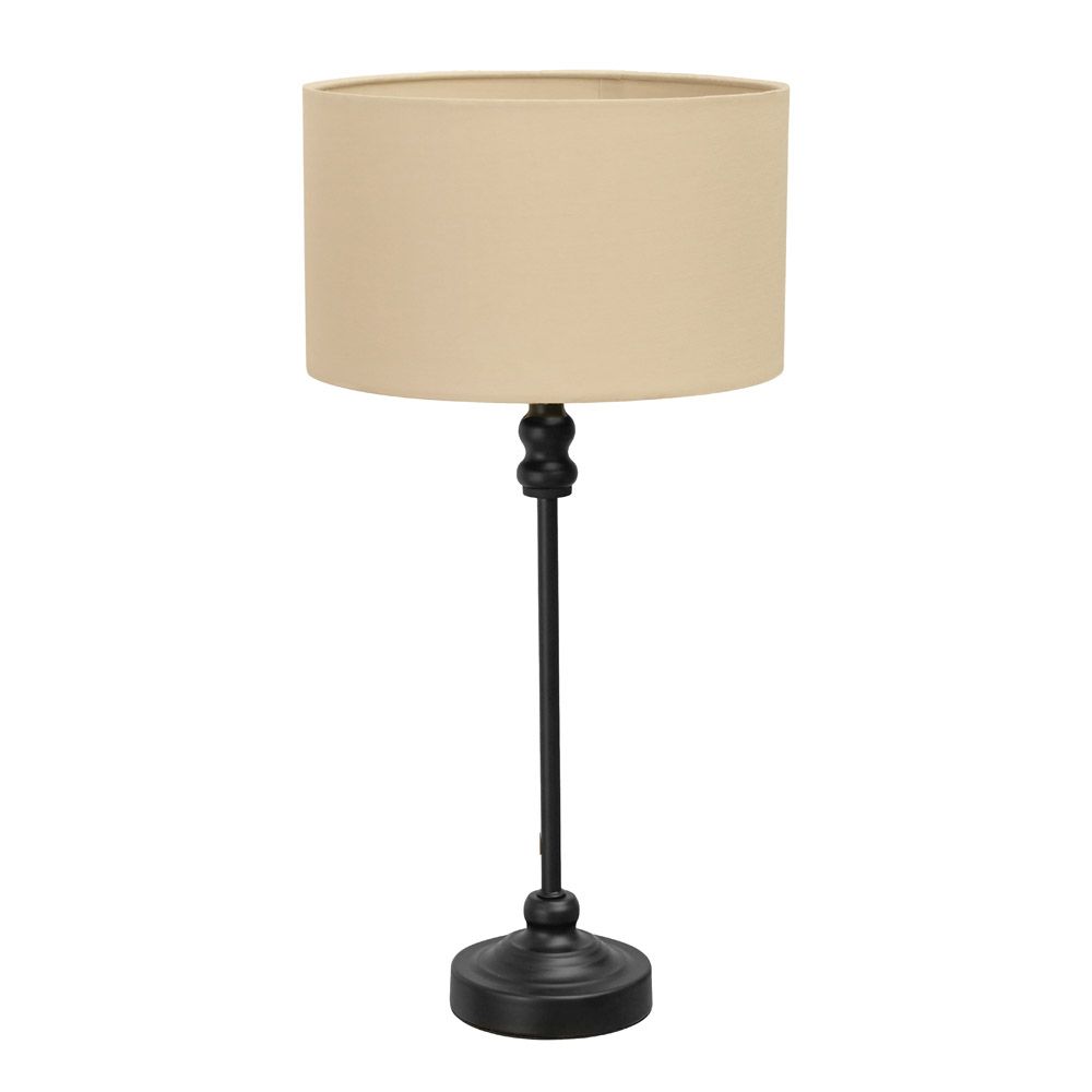 ValueLights Maggie Black Metal Candlestick Table Lamp with Fabric Drum Shade and LED Bulb image 2