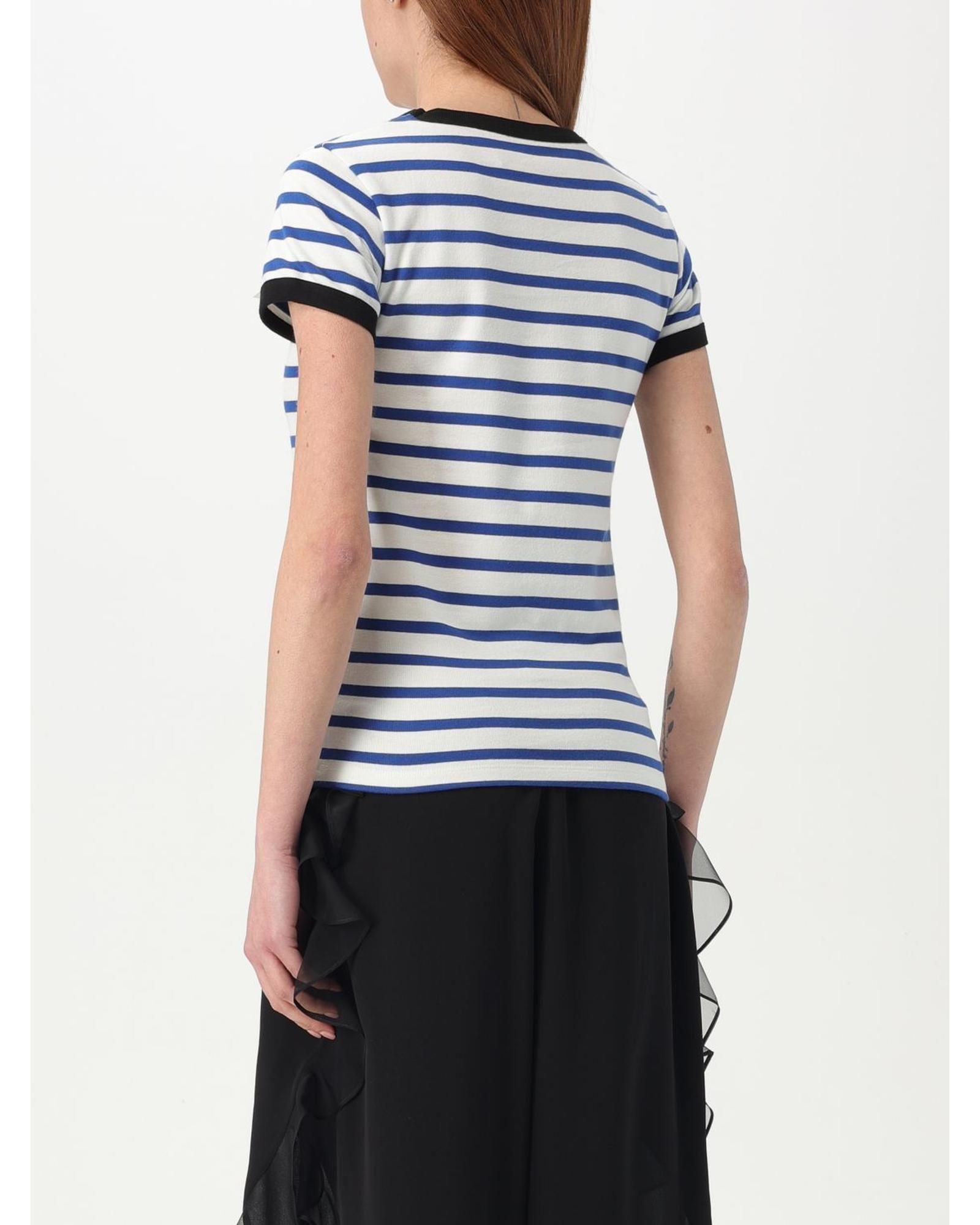 Valentino Striped TShirt with Logo Wo - Ivory T-Shirts image 3