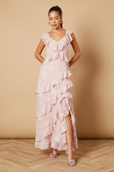 Oasis Ruffle Jacquard Print Maxi Dress Blush