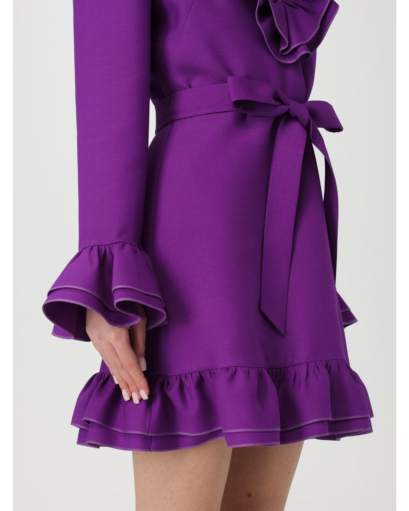 Valentino Ruffled Mini Dress ALine Wo - Violet Dresses image 4