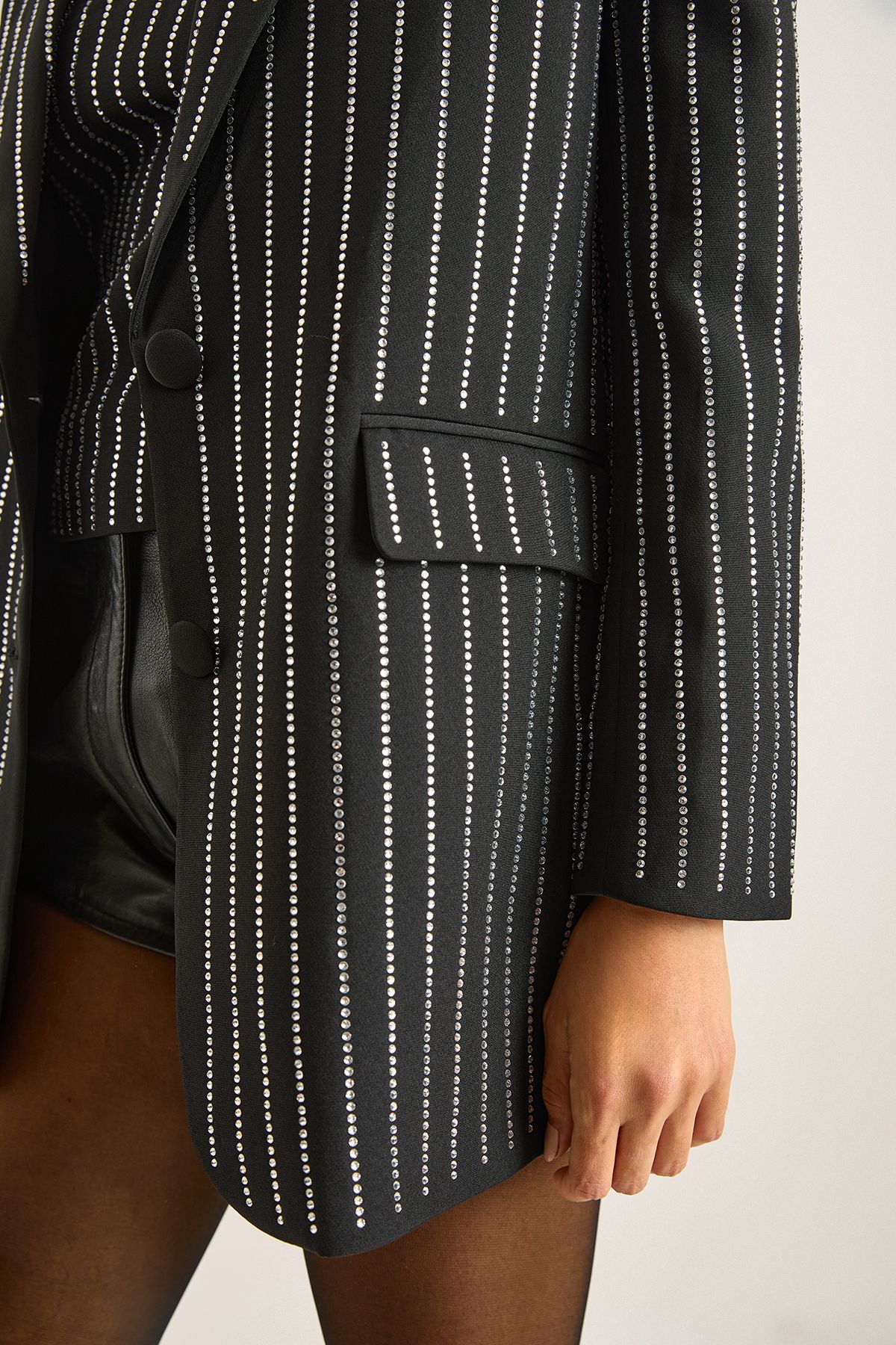 NastyGal Premium Diamante Oversized Blazer Black image 3