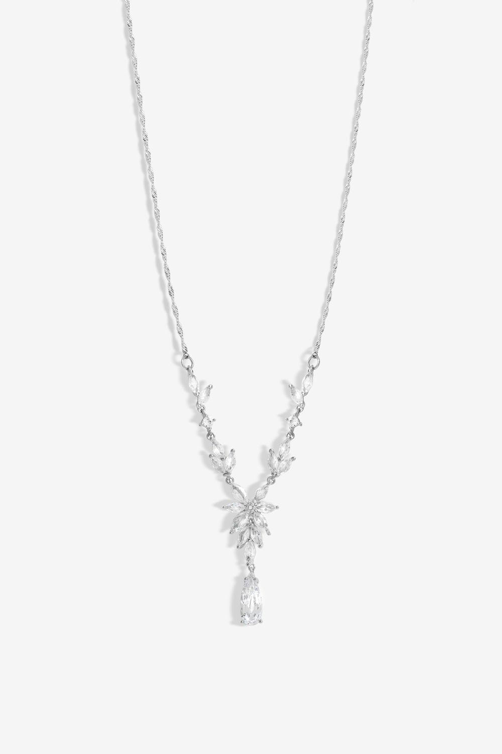 Jon Richard Rhodium Plated Cubic Zirconia Floral Y Necklace image 1