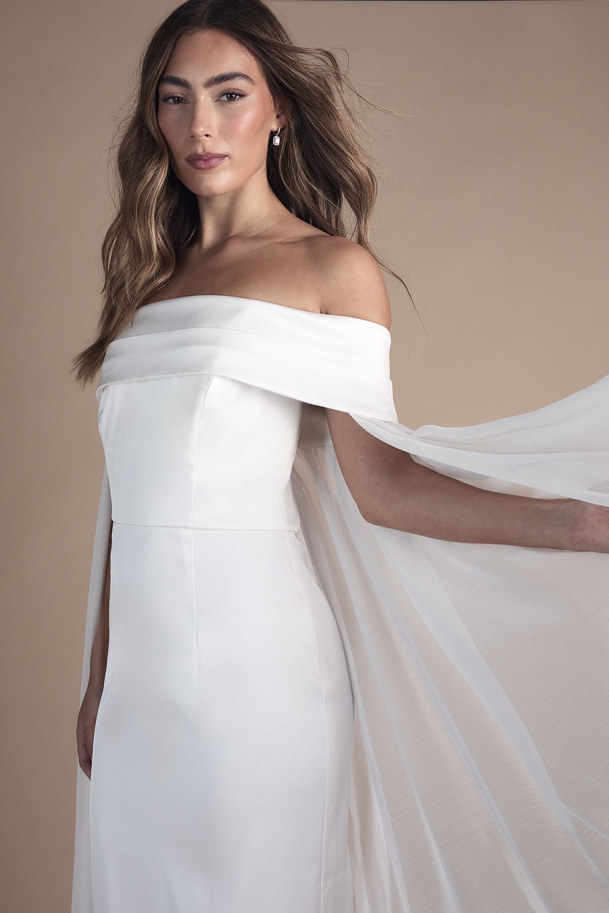 Coast Bardot Cape Column Twill Wedding Dress Ivory image 2