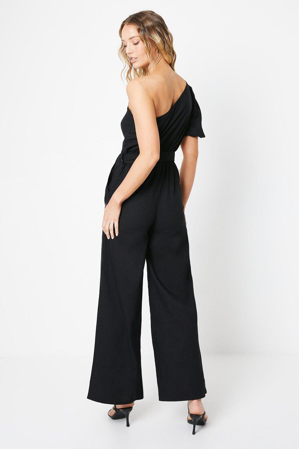 Oasis Linen One Shoulder Jumpsuit Black image 3